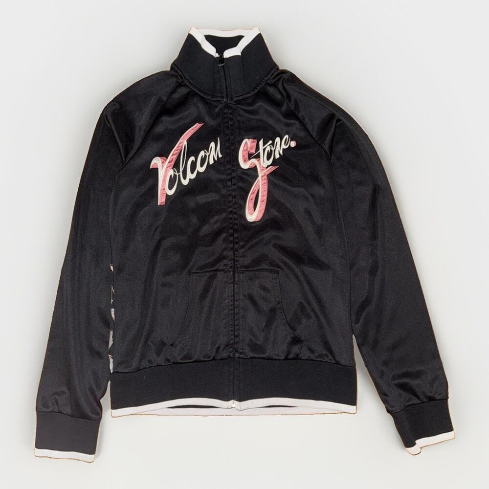 Women’s Volcom Track Jacket Black Small 17x22 Y2K Surfer Athletic Sporty